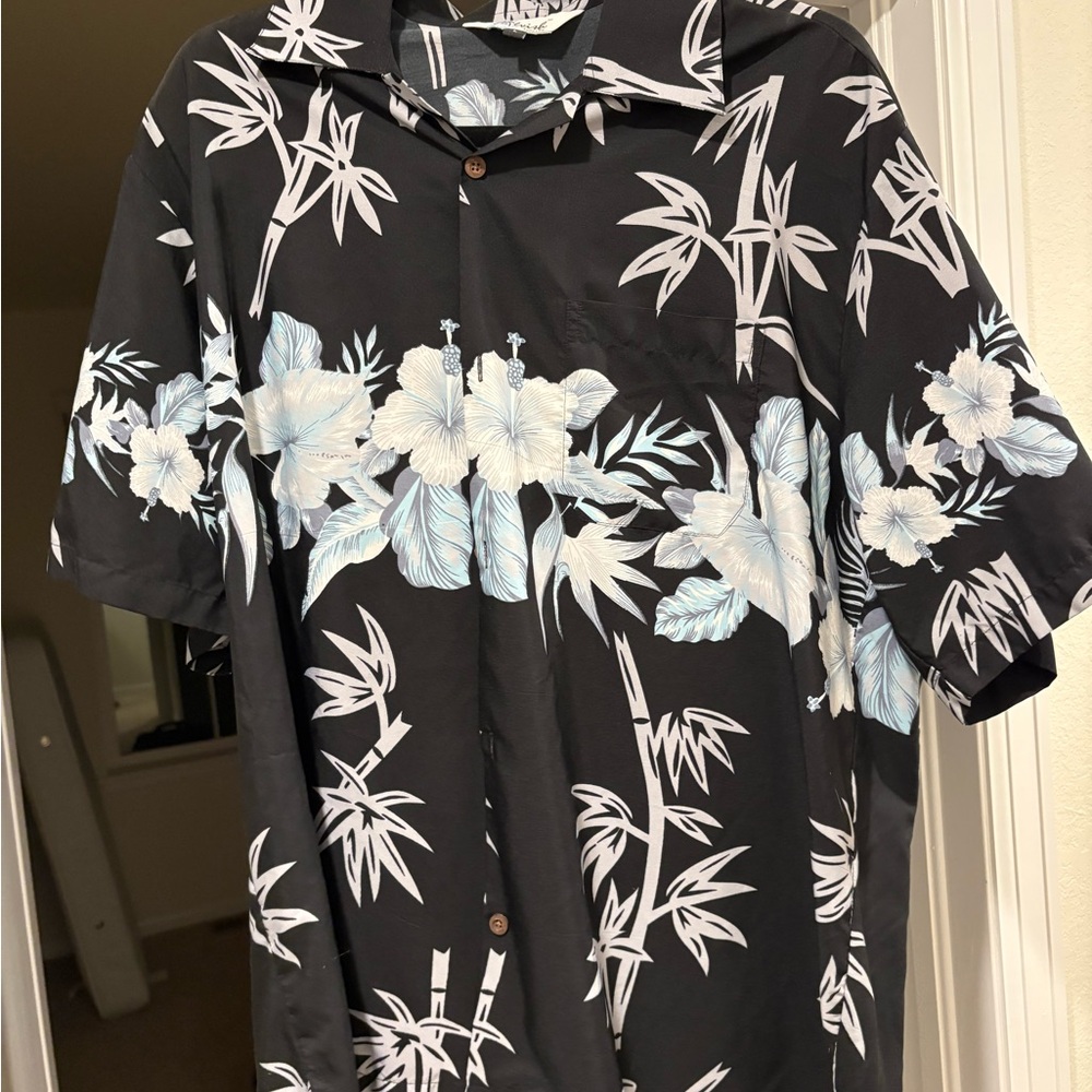 Lavish Black Shirt with White and Gray Floral Design